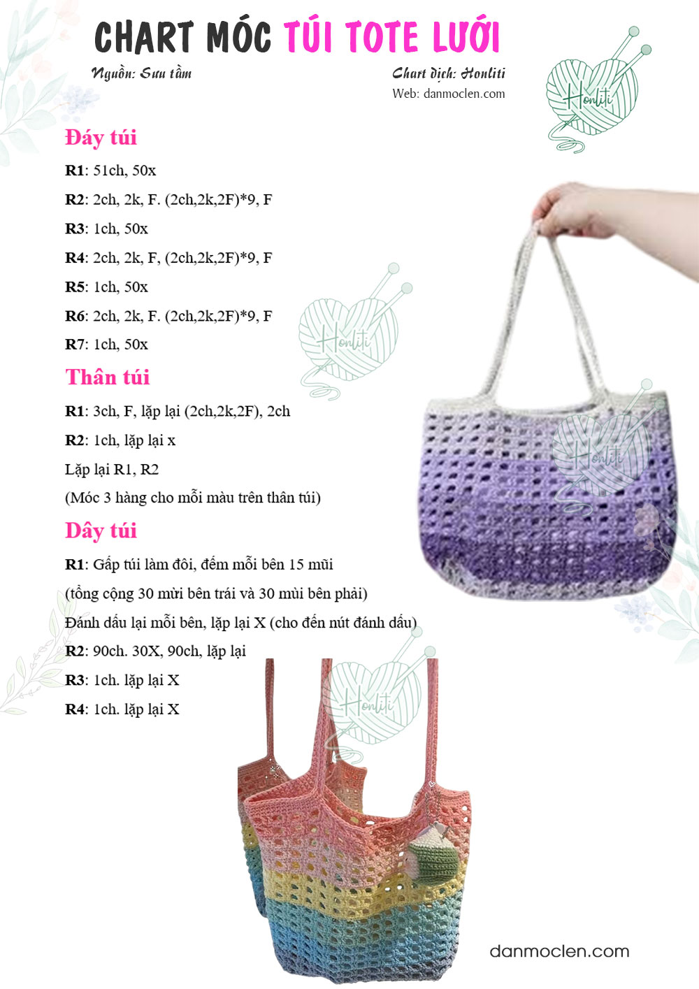 Chart móc túi lưới đi biển (mẫu 3) / mẫu túi Tote