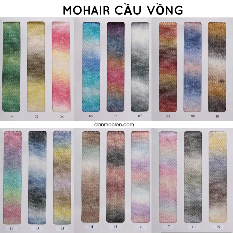 Bảng màu len mohair cầu vồng sợi to 50g
