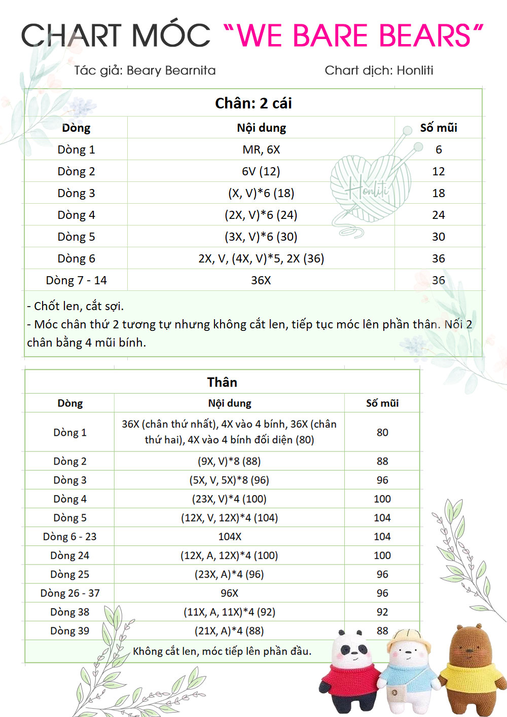 Chart móc We are Bear bản tăng size (phần chân và thân)