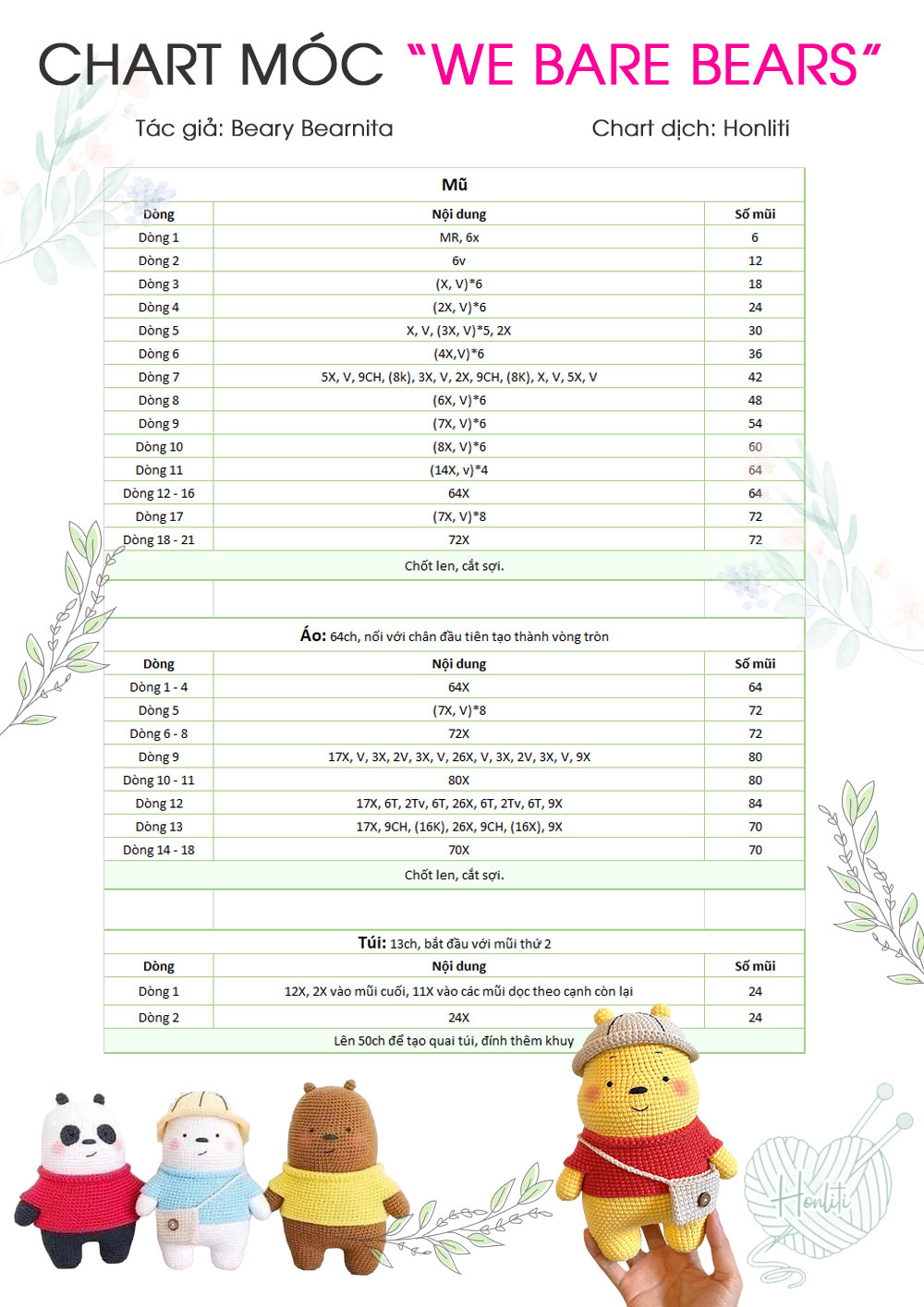 Chart móc We are Bear bản tăng size (phần chân và thân)